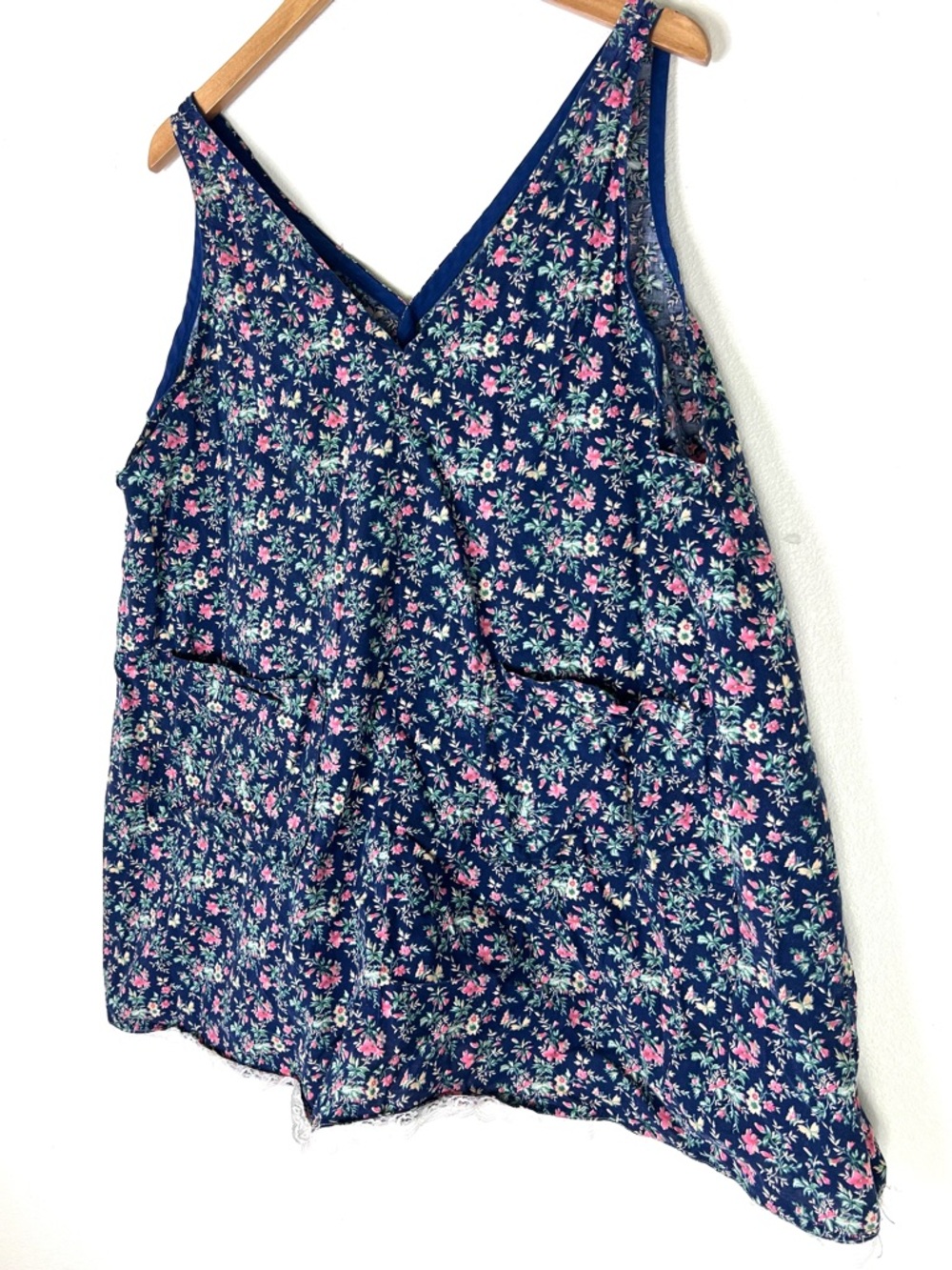 Pinafore Dress Cottagecore Vintage Handmade Floral with Lace and Pockets Medium